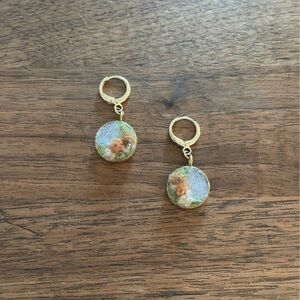 Handmade Elegant Gold and Cream Felted Dangle Earrings